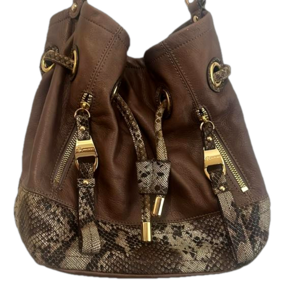 B Makowski taupe brown snakeskin leather trim purse hobo soft